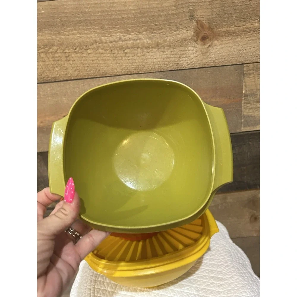VTG Tupperware Servalier‎ Bowl SET Harvest Yellow Burnt Orange Green